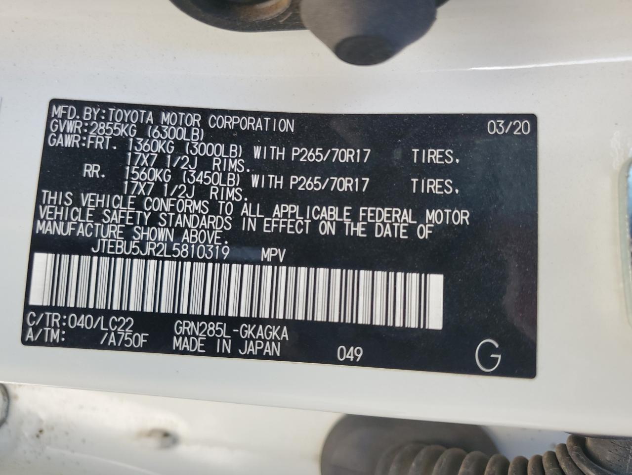 2020 Toyota 4Runner Sr5/Sr5 Premium Copart, lot number: 56561115, vin: JTEBU5JR2L5810319. Thumbnail 13