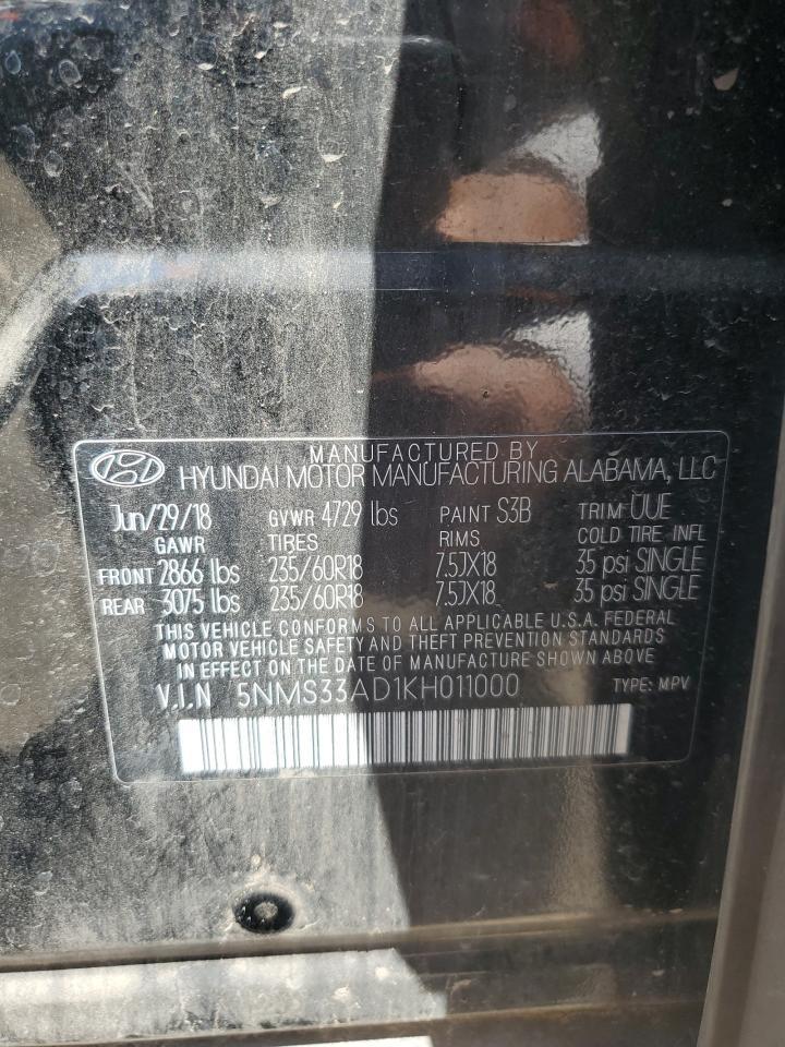 2019 Hyundai Santa Fe Sel Copart, lot number: 58573295, vin: 5NMS33AD1KH011000. Thumbnail 13