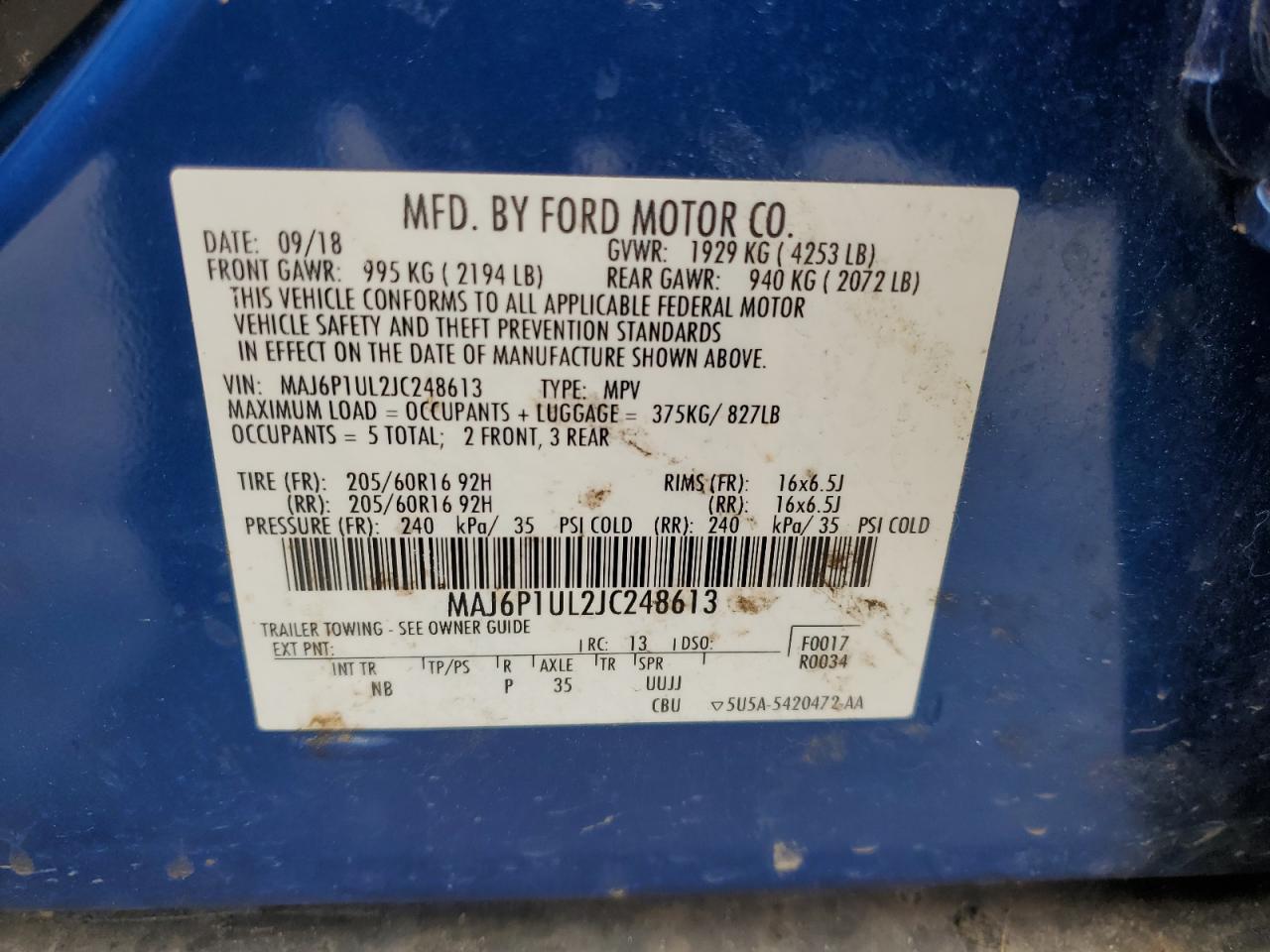 2018 Ford Ecosport Se Copart, lot number: 56580315, vin: MAJ6P1UL2JC248613. Thumbnail 13
