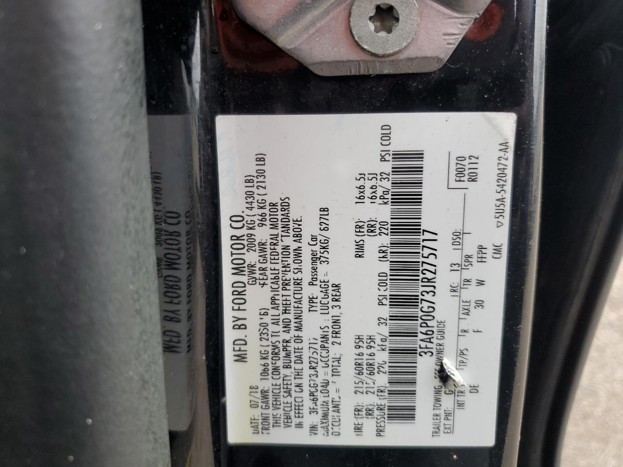 2018 Ford Fusion S Copart, lot number: 56411025, vin: 3FA6P0G73JR275717. Thumbnail 12