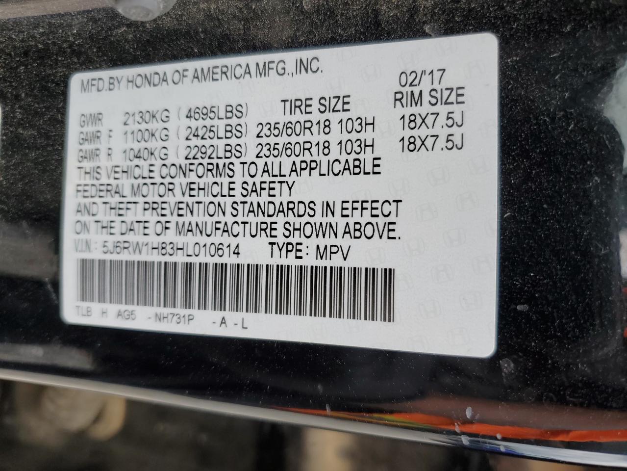 2017 Honda Cr-V Exl Copart, lot number: 56465765, vin: 5J6RW1H83HL010614. Thumbnail 13