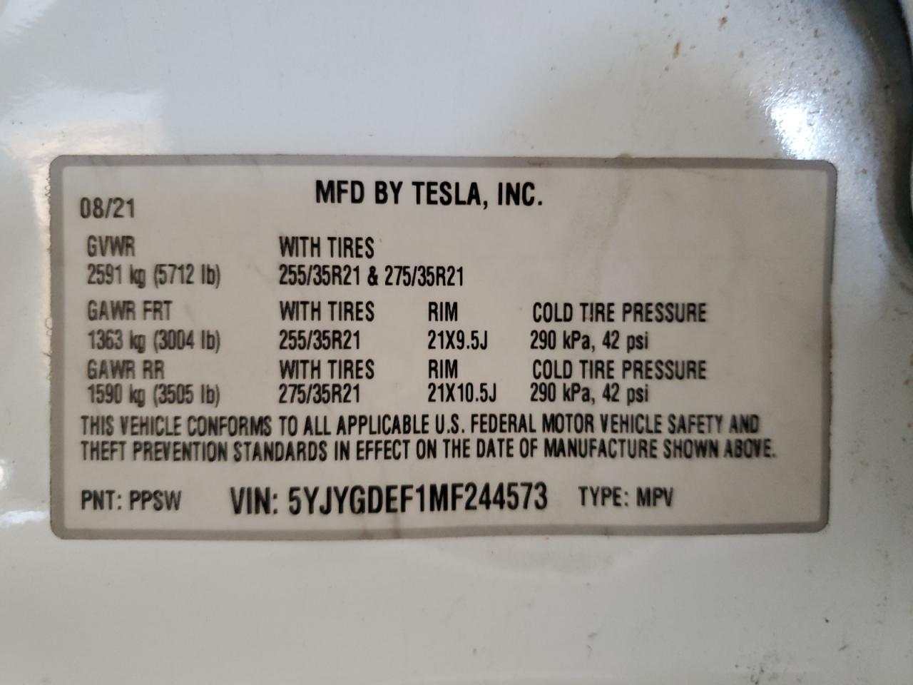 2021 Tesla Model Y Copart, lot number: 55406245, vin: 5YJYGDEF1MF244573. Thumbnail 12