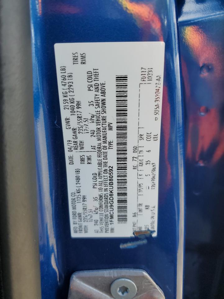 2019 Ford Escape Se Copart, lot number: 56128415, vin: 1FMCU9GD8KUB80592. Thumbnail 12