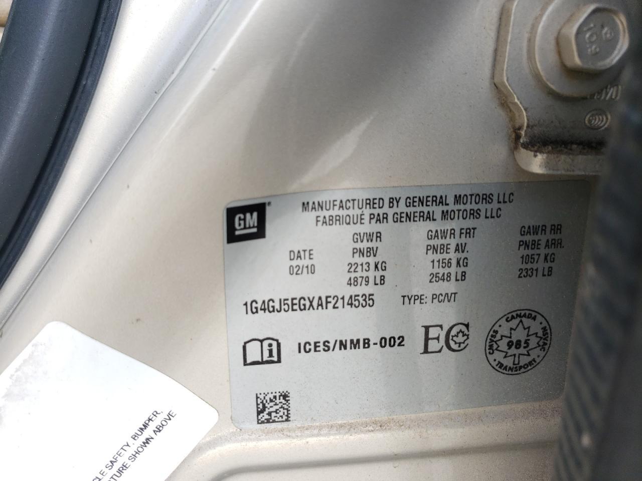 2010 Buick Allure/Lacrosse Cx Copart, lot number: 58571375, vin: 1G4GJ5EGXAF214535. Thumbnail 12