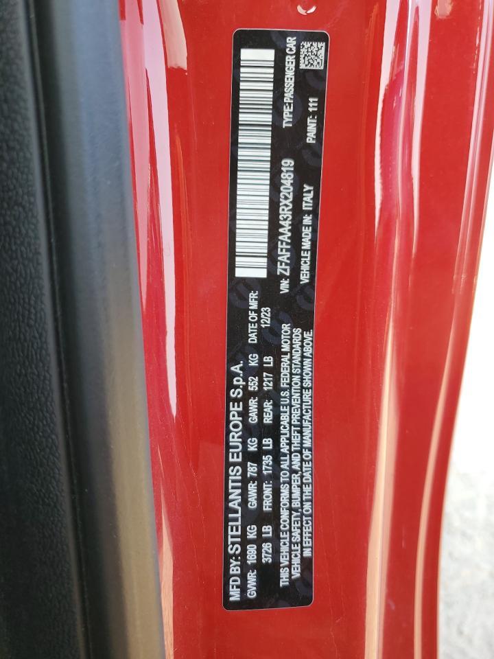 2024 Fiat 500 E Red Copart, lot number: 56217865, vin: ZFAFFAA43RX204819. Thumbnail 12