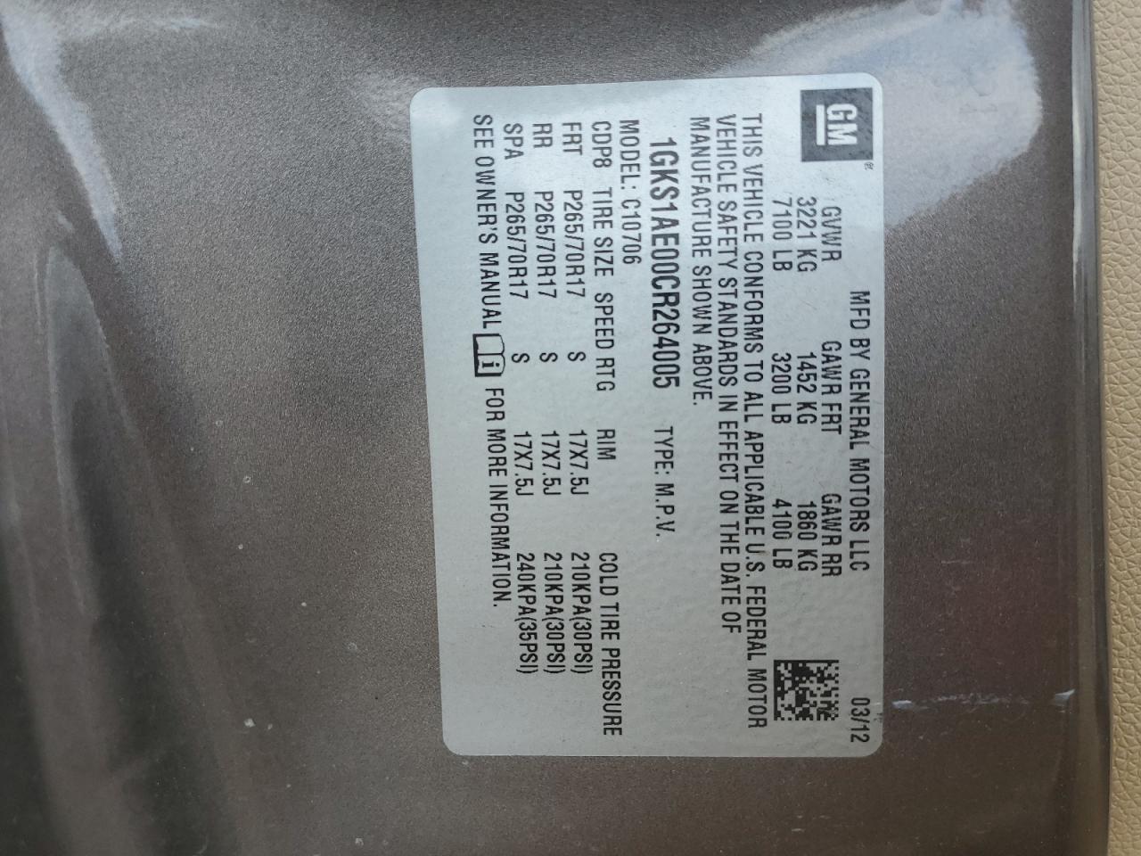 2012 GMC Yukon Sle Copart, lot number: 56415495, vin: 1GKS1AE00CR264005. Thumbnail 13