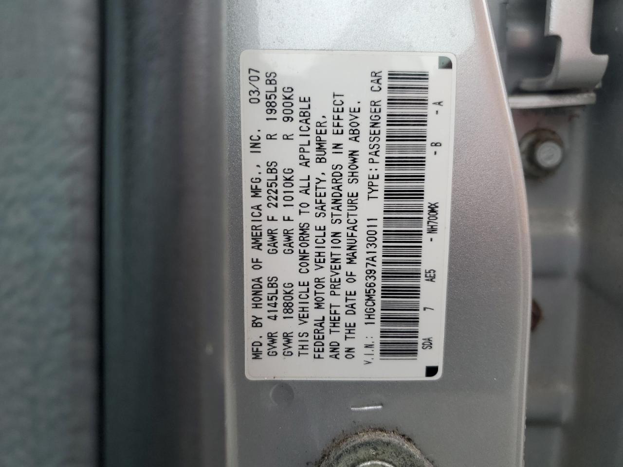 2007 Honda Accord Se Copart, lot number: 56392785, vin: 1HGCM56397A130011. Thumbnail 12