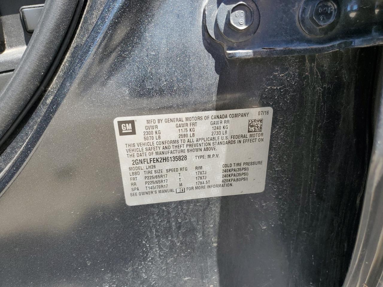 2017 Chevrolet Equinox Lt Copart, lot number: 53611715, vin: 2GNFLFEK2H6135828. Thumbnail 12