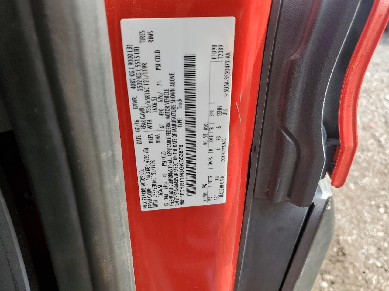 2016 Ford Transit T-250 Copart, lot number: 54239495, vin: 1FTYR1YM3GKB53878. Thumbnail 13