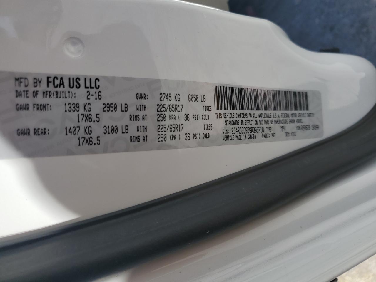 2016 Dodge Grand Caravan Sxt Copart, lot number: 56691855, vin: 2C4RDGCG5GR309718. Thumbnail 14