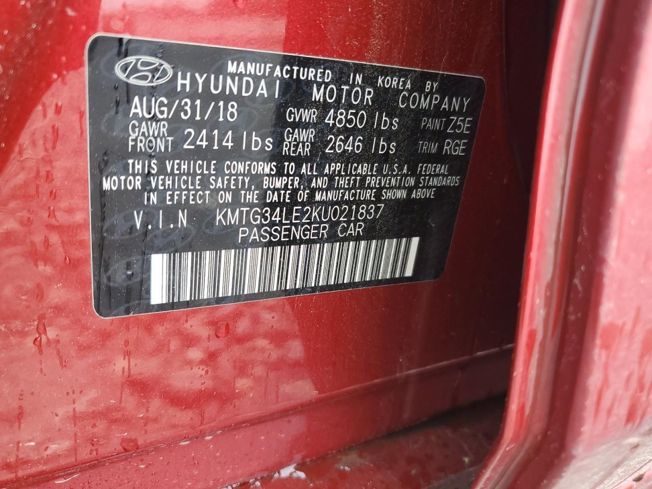 2019 Genesis G70 Prestige Copart, lot number: 57754815, vin: KMTG34LE2KU021837. Thumbnail 12