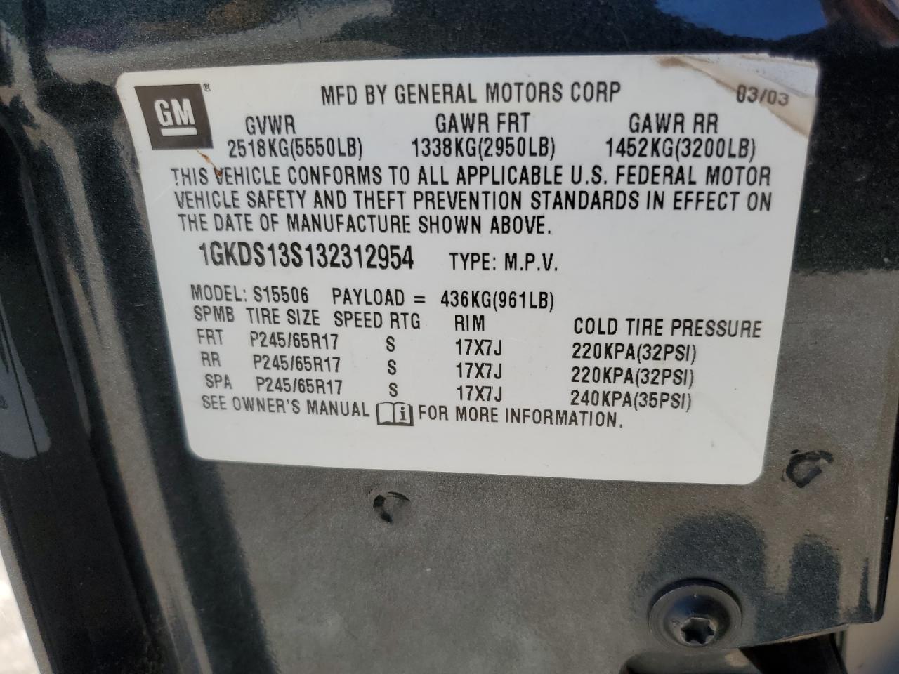 2003 GMC Envoy Copart, lot number: 58359475, vin: 1GKDS13S132312954. Thumbnail 13