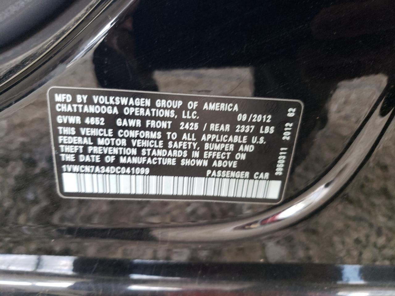 2013 Volkswagen Passat Sel Copart, lot number: 56623895, vin: 1VWCN7A34DC041099. Thumbnail 12