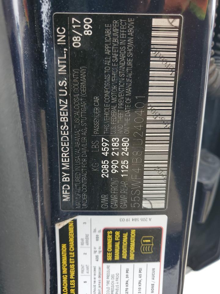 2018 Mercedes-Benz C 300 Copart, lot number: 57450775, vin: 55SWF4JB8JU240401. Thumbnail 12