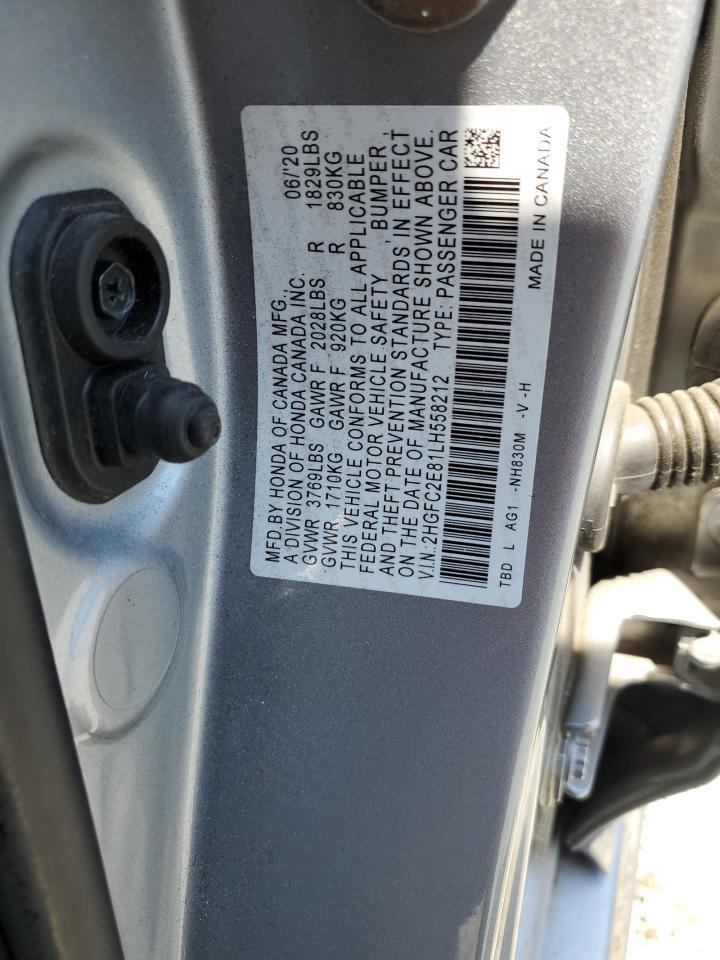 2020 Honda Civic Sport Copart, lot number: 55555925, vin: 2HGFC2E81LH558212. Thumbnail 12