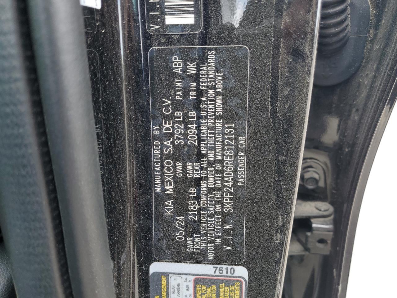 2024 Kia Forte Lx Copart, lot number: 56881325, vin: 3KPF24AD6RE812131. Thumbnail 12