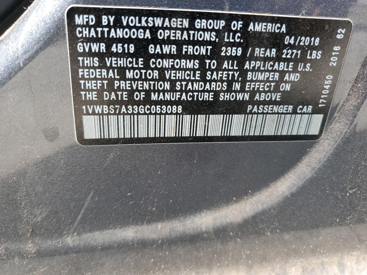 2016 Volkswagen Passat Se Copart, lot number: 56133545, vin: 1VWBS7A33GC053088. Thumbnail 13