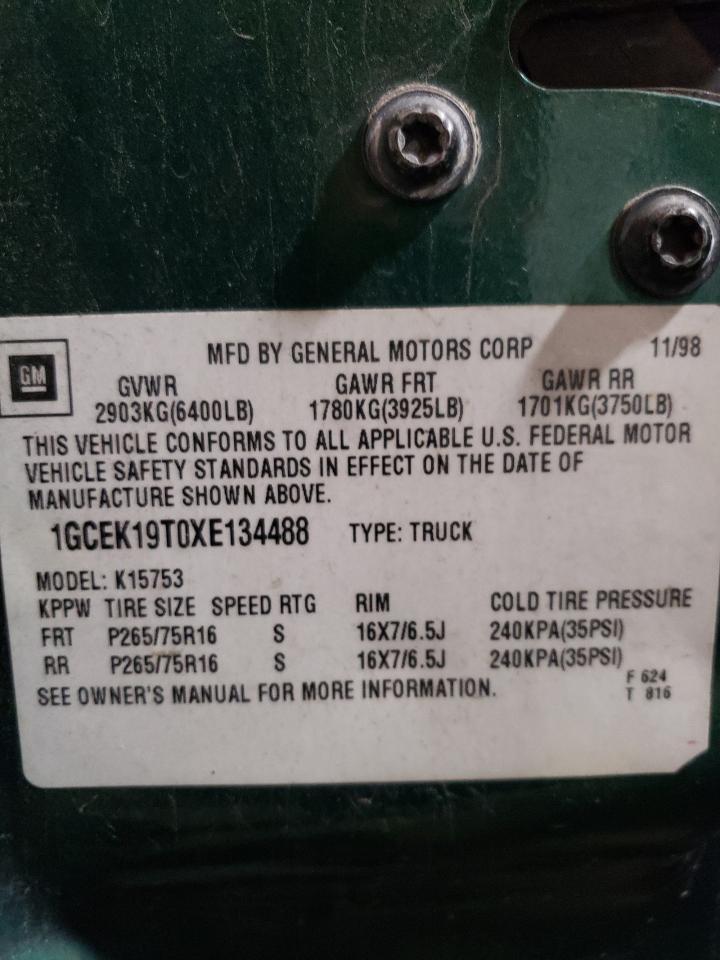 1999 Chevrolet Silverado K1500 Copart, lot number: 56748515, vin: 1GCEK19T0XE134488. Thumbnail 12