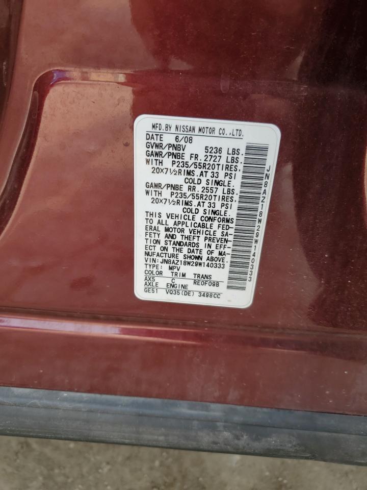 2009 Nissan Murano S Copart, lot number: 59033575, vin: JN8AZ18W29W140333. Thumbnail 13