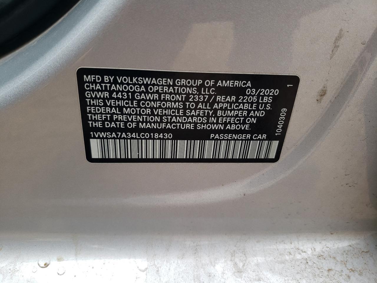 2020 Volkswagen Passat Se Copart, lot number: 55822585, vin: 1VWSA7A34LC018430. Thumbnail 12