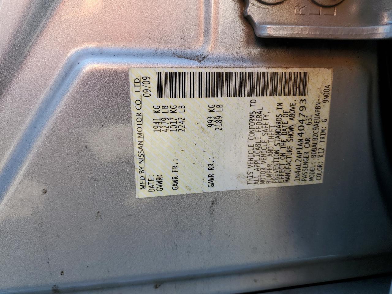 2010 Nissan Altima Base Copart, lot number: 56021495, vin: 1N4AL2AP1AN404793. Thumbnail 12
