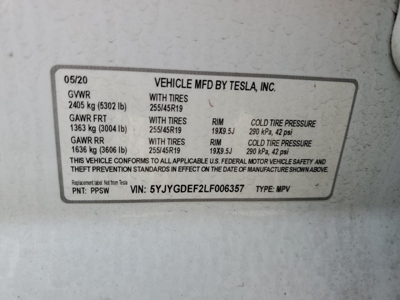 2020 Tesla Model Y Copart, lot number: 54888215, vin: 5YJYGDEF2LF006357. Thumbnail 12