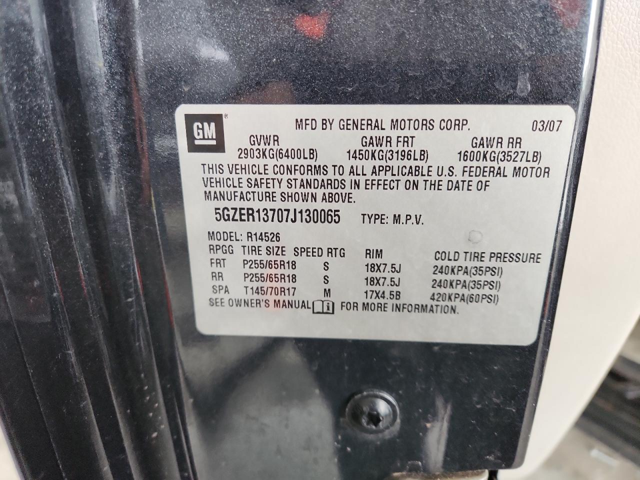 2007 Saturn Outlook Xe Copart, lot number: 58166935, vin: 5GZER13707J130065. Thumbnail 14