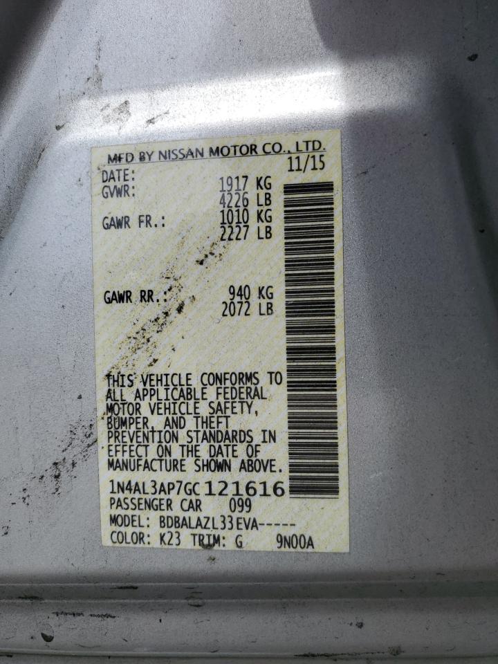 2016 Nissan Altima 2.5 Copart, lot number: 85157204, vin: 1N4AL3AP7GC121616. Thumbnail 12