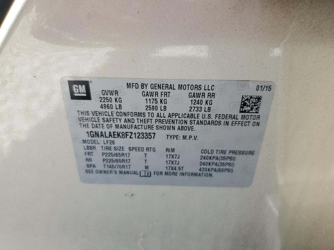 2015 Chevrolet Equinox Ls Copart, lot number: 67780824, vin: 1GNALAEK8FZ123357. Thumbnail 13