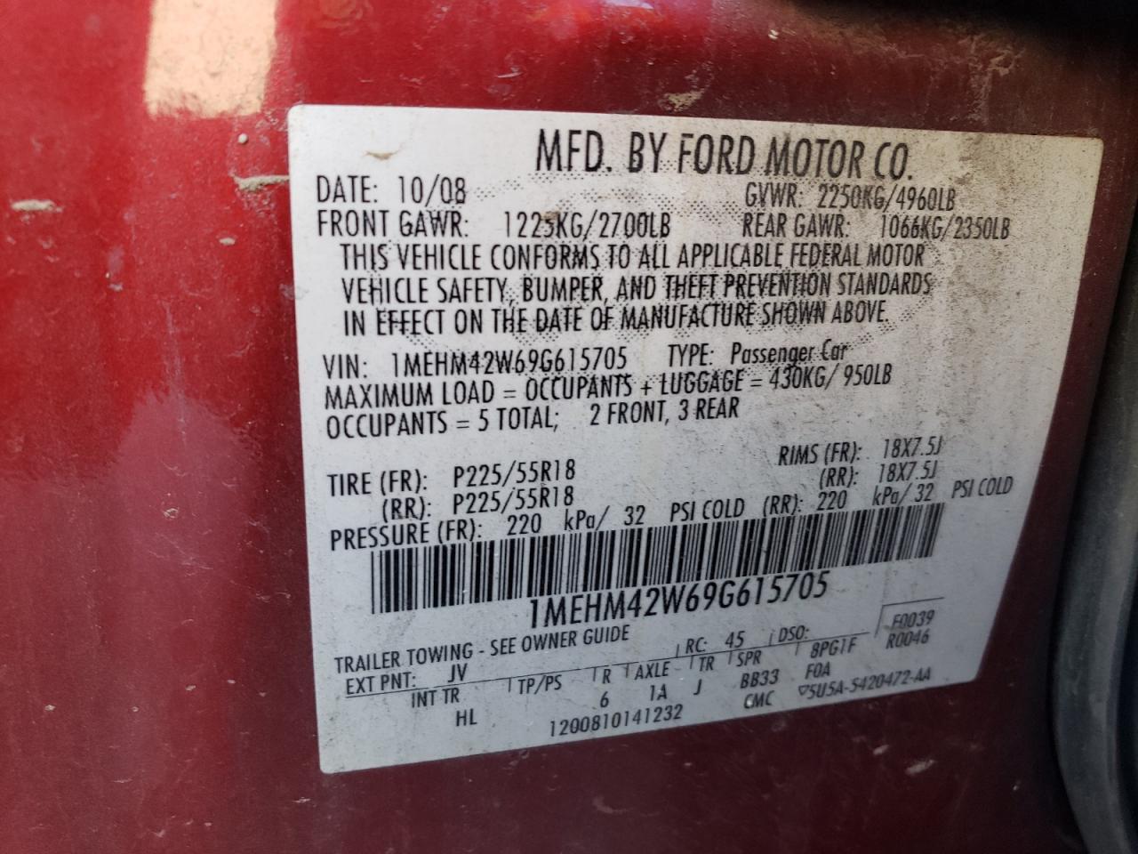 2009 Mercury Sable Premier Copart, lot number: 59131255, vin: 1MEHM42W69G615705. Thumbnail 13