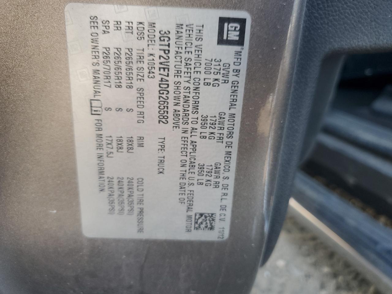 2013 GMC Sierra K1500 Sle Copart, lot number: 56993385, vin: 3GTP2VE74DG265582. Thumbnail 14