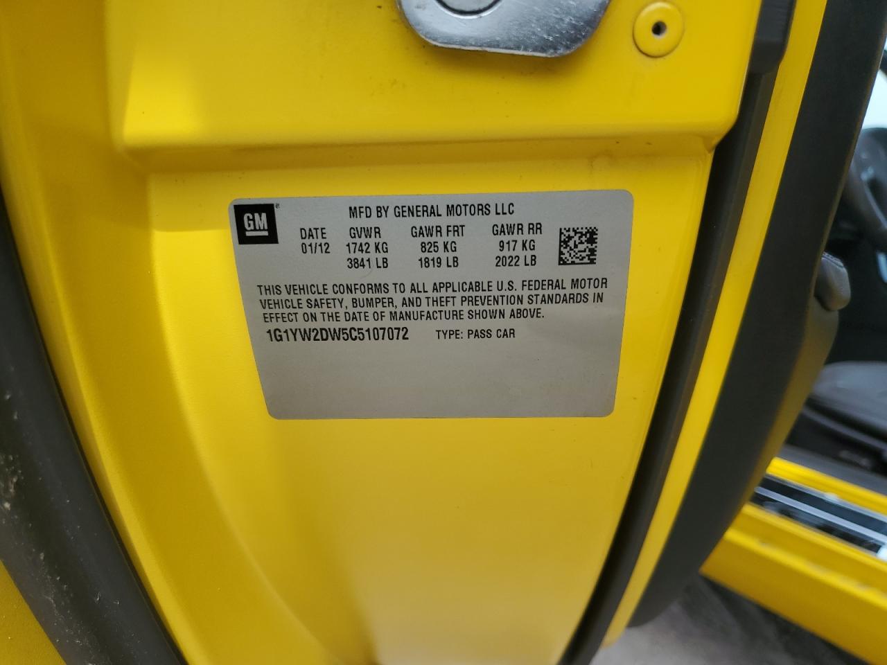 2012 Chevrolet Corvette Grand Sport Copart, lot number: 75103044, vin: 1G1YW2DW5C5107072. Thumbnail 12