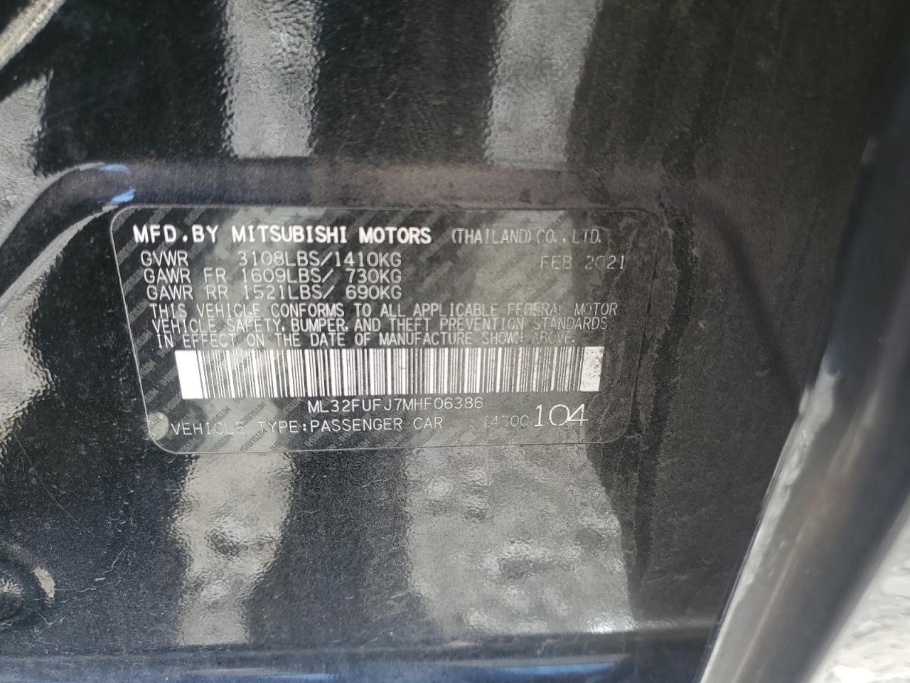 2021 Mitsubishi Mirage G4 Es Copart, lot number: 73991404, vin: ML32FUFJ7MHF06386. Thumbnail 14