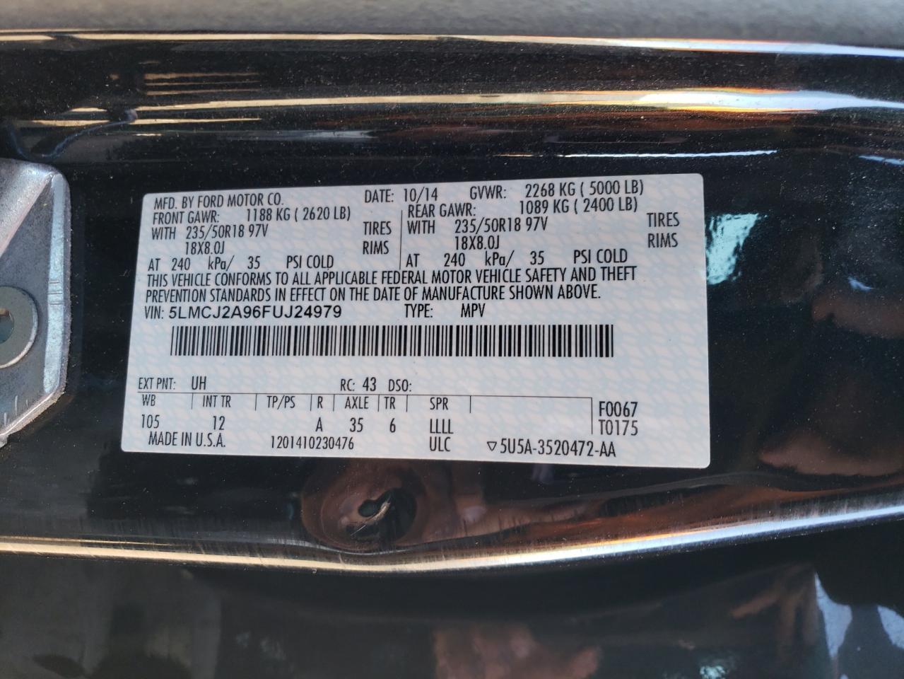 2015 Lincoln Mkc Copart, lot number: 80245564, vin: 5LMCJ2A96FUJ24979. Thumbnail 13