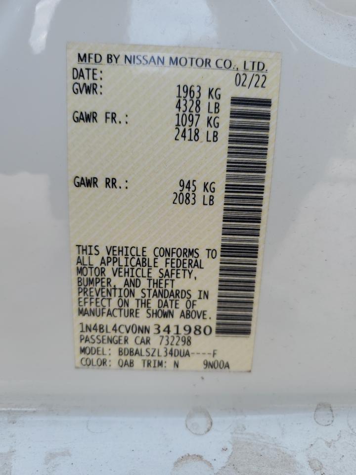 2022 Nissan Altima Sr Copart, lot number: 79031464, vin: 1N4BL4CV0NN341980. Thumbnail 13