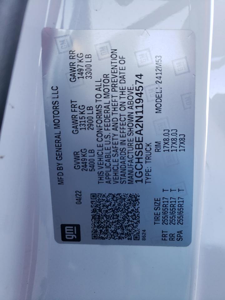 2022 Chevrolet Colorado Copart, lot number: 79724603, vin: 1GCHSBEA2N1194574. Thumbnail 12