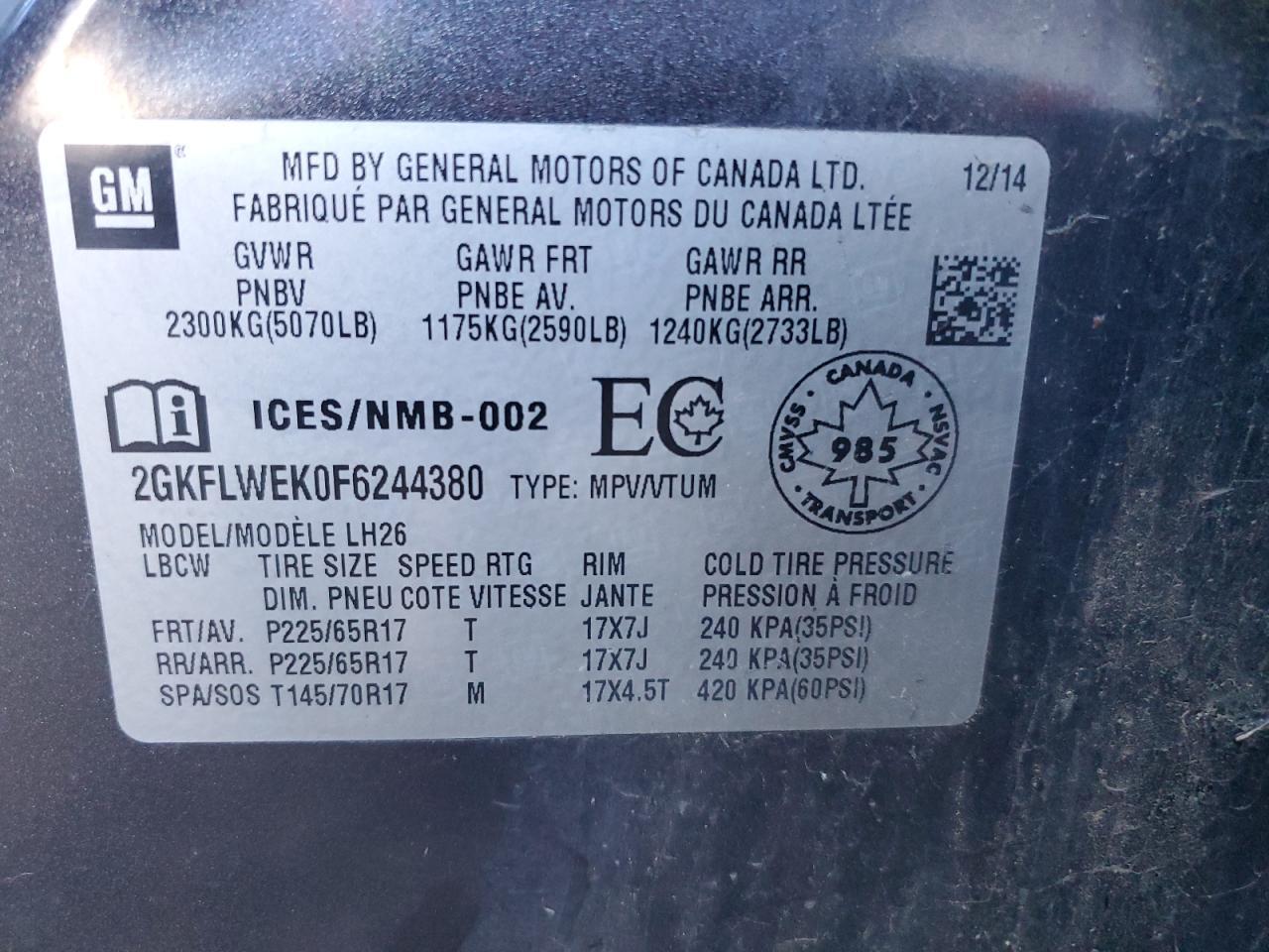 2015 GMC Terrain Sle Copart, lot number: 84307134, vin: 2GKFLWEK0F6244380. Thumbnail 13