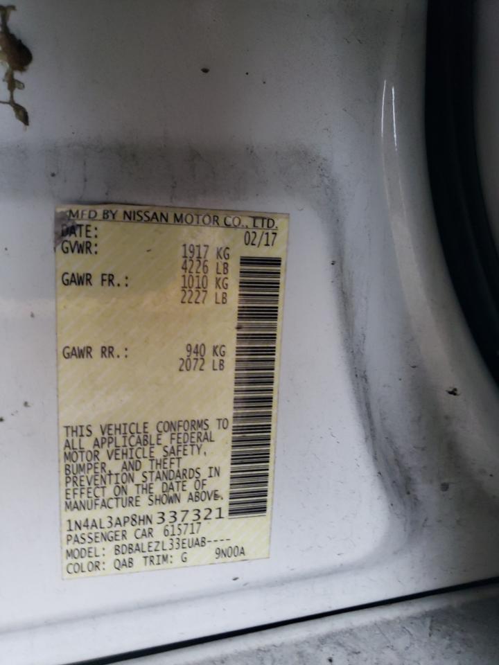 2017 NISSAN ALTIMA 2.5 Copart, lot number: 40291724, vin: 1N4AL3AP8HN337321. Thumbnail 12