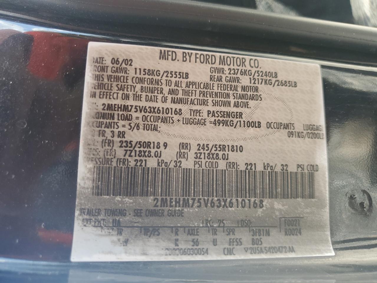 2003 MERCURY MARAUDER Copart, lot number: 46612624, vin: 2MEHM75V63X610168. Thumbnail 13