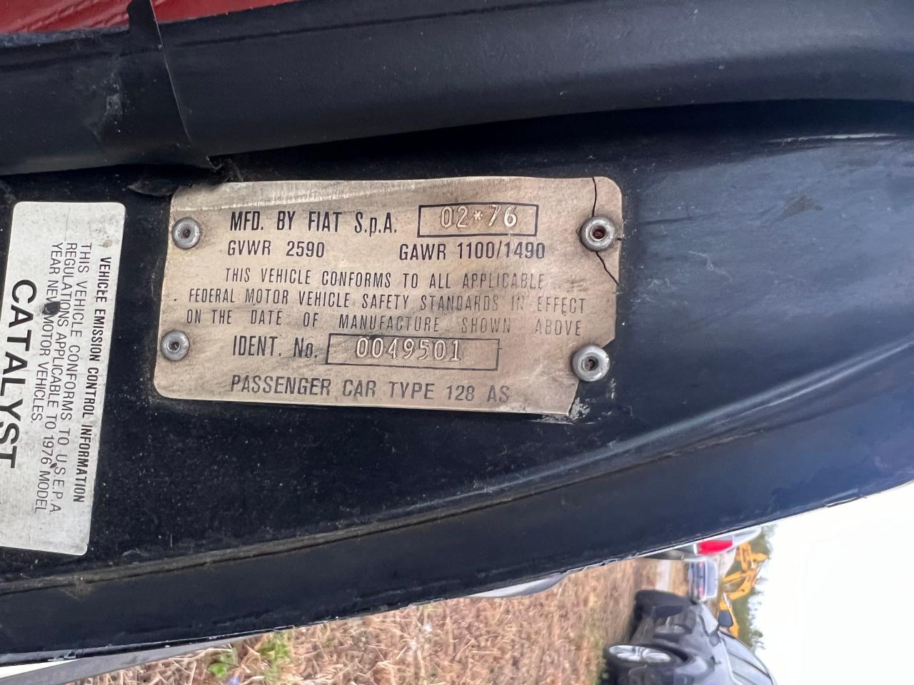 1976 FIAT X 1/9 Copart, lot number: 45577214, vin: 128AS0049501. Thumbnail 10