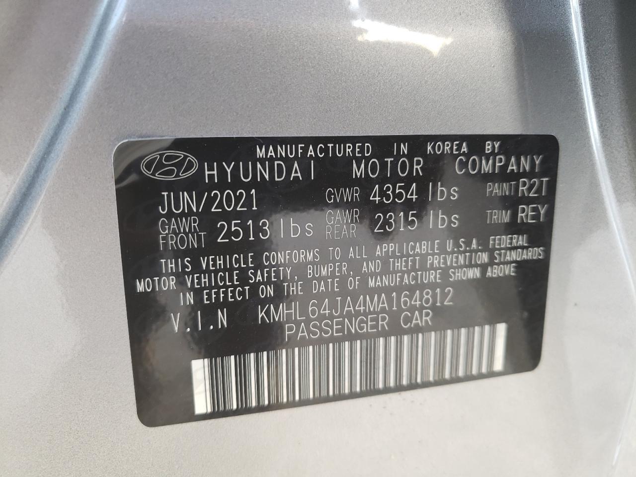 2021 Hyundai Sonata Sel Copart, lot number: 33975122, vin: KMHL64JA4MA164812. Thumbnail 10